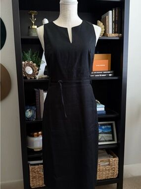 Classic Black Linen Midi Dress
